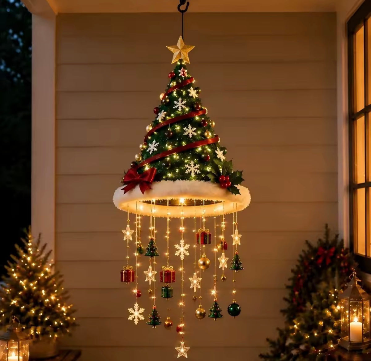 Hanging Christmas Santa Hat Lights & Ornaments