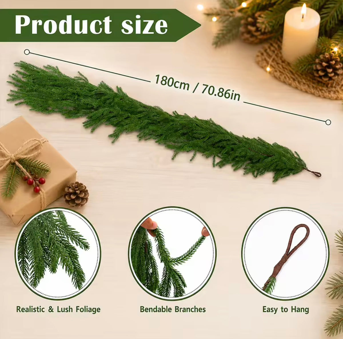 Christmas Greenery Garland – 180cm