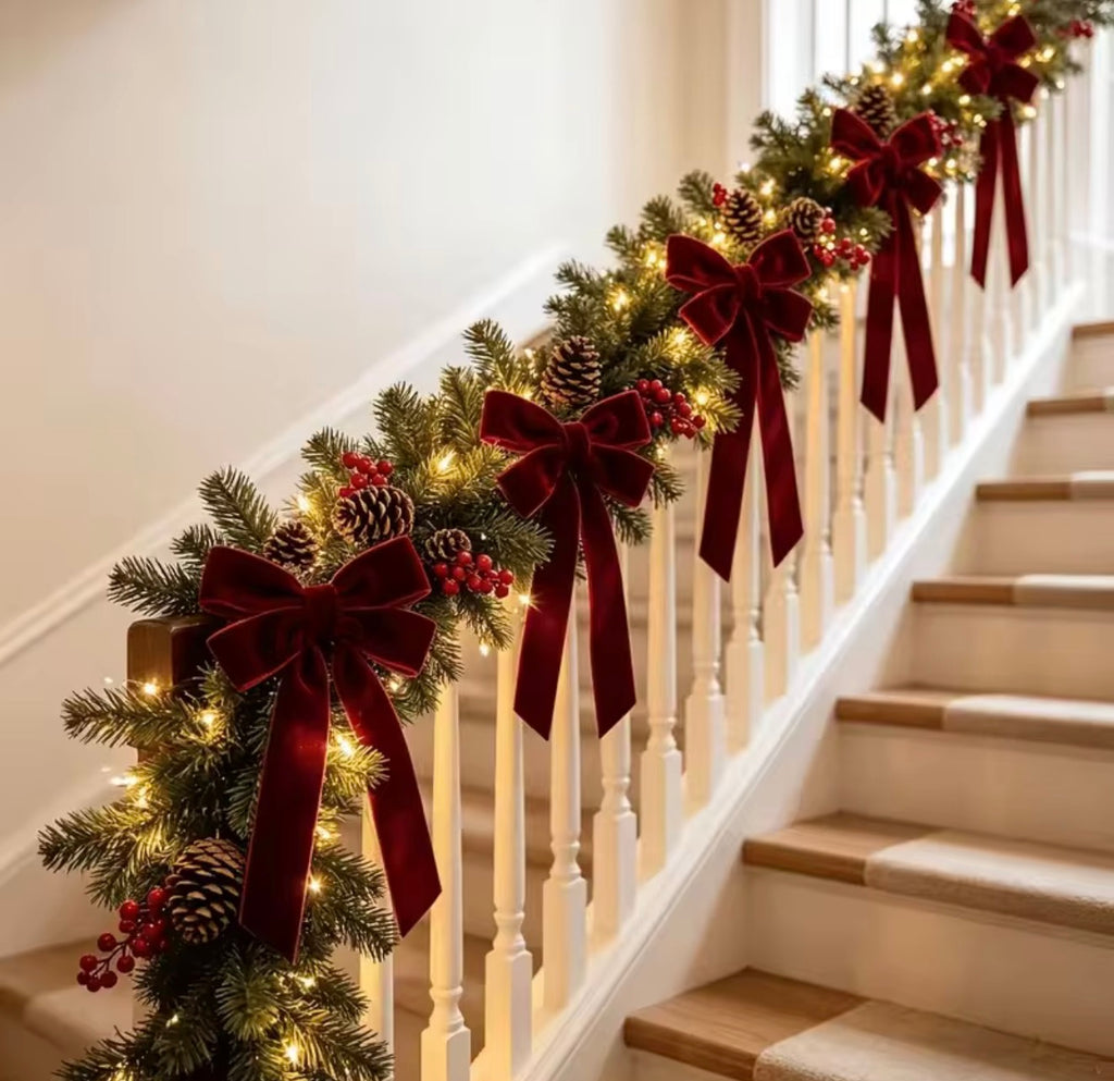 Luxury Burgundy Velvet Christmas Bow - 10 Pack