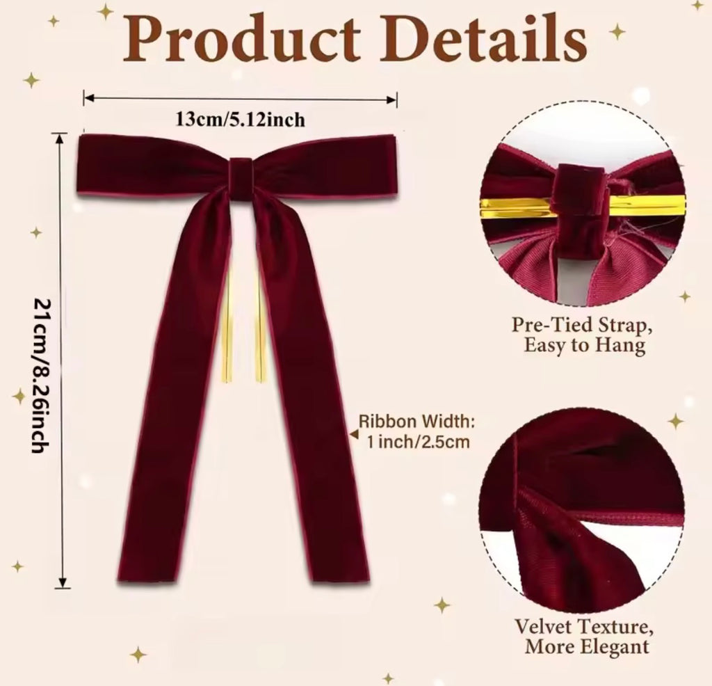 Luxury Burgundy Velvet Christmas Bow - 10 Pack