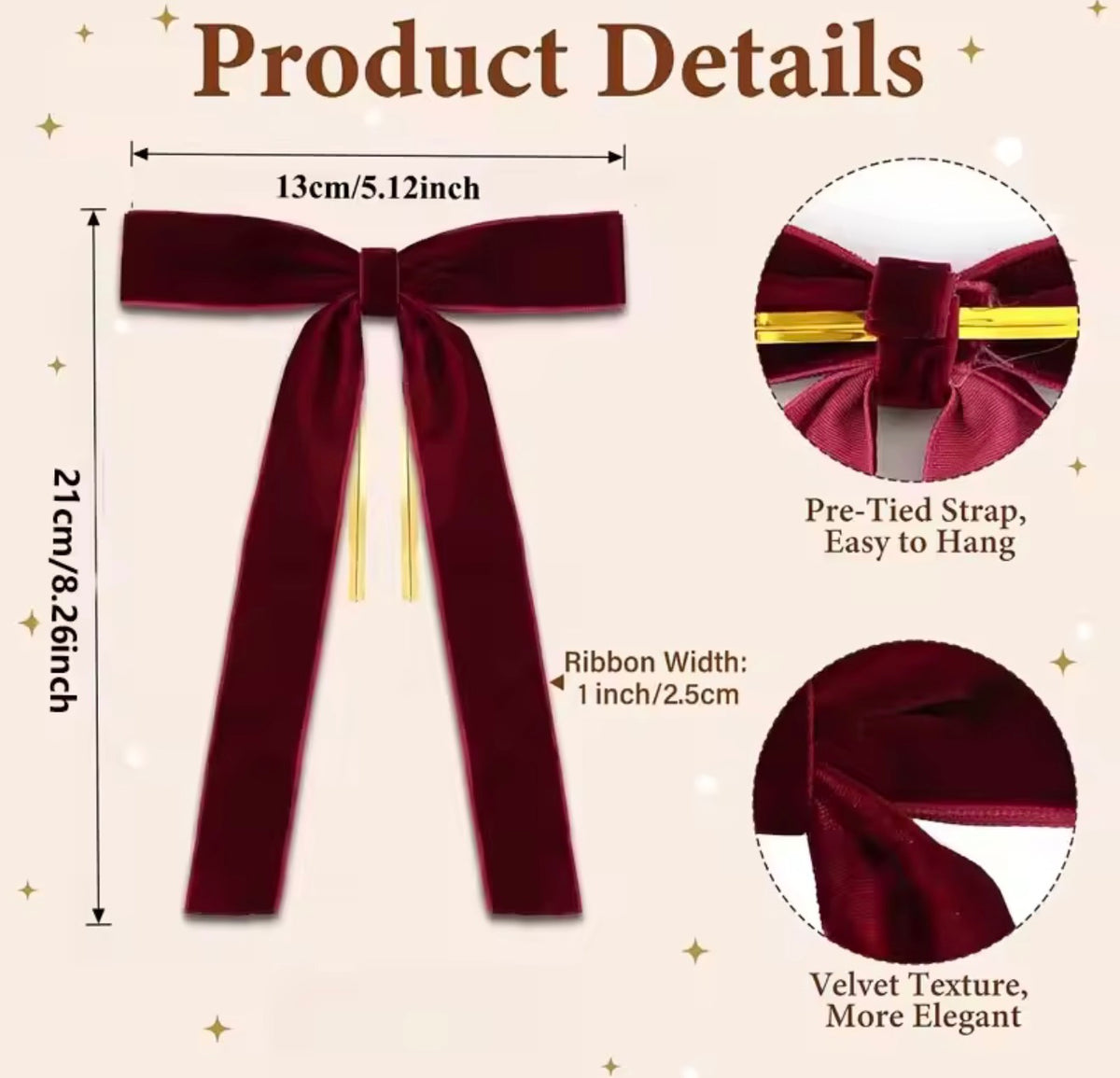 Luxury Burgundy Velvet Christmas Bow - 10 Pack
